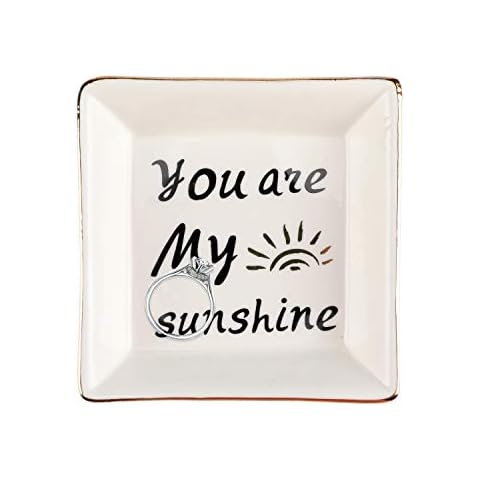 LYOOmaLL Ceramic Jewelry Trays Ring Dish for Women Friends Birthday Gifts Mother of Bride Gifts from Daughter (You Are My Sunshine) Cover