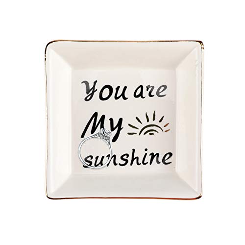 LYOOmaLL Ceramic Jewelry Trays Ring Dish for Women Friends Birthday Gifts Mother of Bride Gifts from Daughter (You Are My Sunshine)