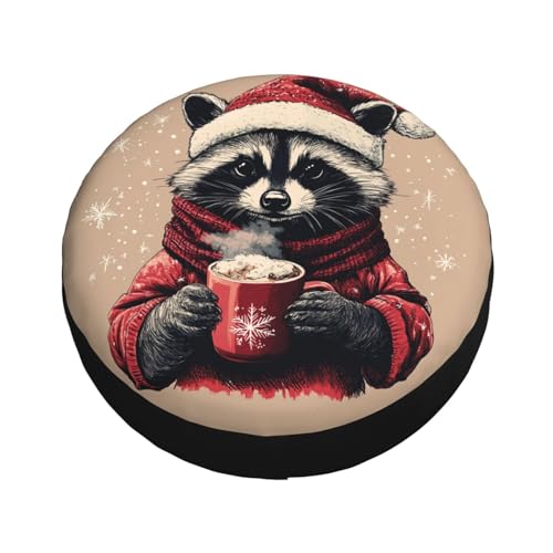 Image of Christmas Raccoon Spare Tire Cover Winter Weatherproof Universal Wheel Protectors Christmas New Year Wheel Covers for Rv Camper Travel Trailer SUV Truck 15 Inch Holiday Xmas Decor