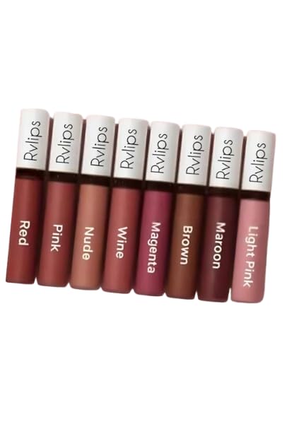 Image of Liquid Lipstick, Matte Finish, Multicolor, Long Lasting, 10 ml, 8 Pieces