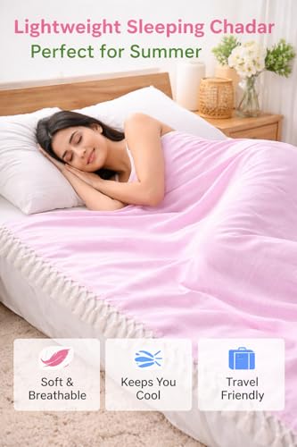 Image of Soft Dull Cotton Bhagalpuri Chadar for Summer | Lightweight and Breathable Chadar for Sleeping | Odhne Wali Chadar for All Season Use Blanket (Pink)