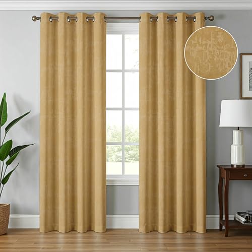 Image of 70-75% Room Darkening Long Door Curtains 9 Feet Long Set of 2 pcs for Living Room | Premium Polyester Grommet Curtain Panel, Golden