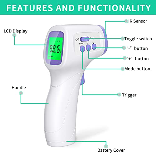 Thermometer for Adults and Kids Forehead Thermometer for Kids Digital Touchless Thermometer Infrared Forehead Thermometer with 3 in 1 LCD Display Fever Alarm and Memory Function - Thumbnail 7