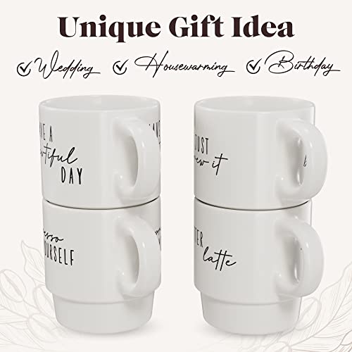 American Atelier Coffee Mug Set With Coffee Mug Rack | Coffee Mugs Set Of 4 | Stackable Coffee Mugs With Rack | Coffee Cup Set With Coffee Cup Rack | Have A Brewtiful Day Print | Ceramic Mug | 14Oz Capacity #TOP6