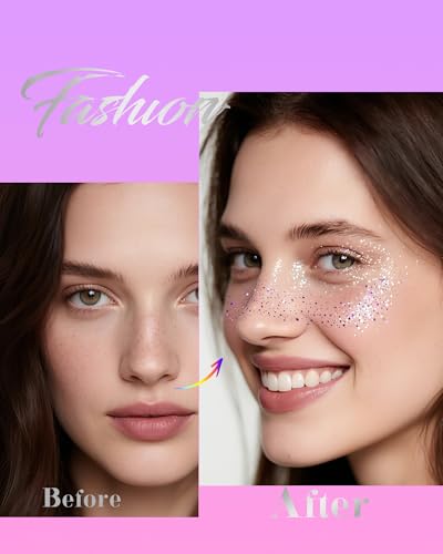 Image of XICZH Glitter Freckles, Purple Temporary Face Tattoos Stickers, Body Face Glitter for Women Girls, Country Concerts Singer Festival Rave Accessories (Purple - 10 pcs)