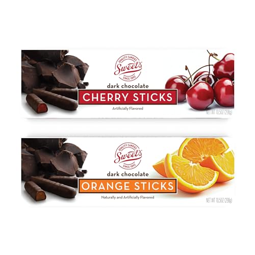 Sweet Candy Dark Chocolate Orange & Cherry Sticks - Chocolate Covered Candy - Orange & Cherry Flavors With Chocolate Coating - Old Fashioned Sweet Treat - Two (2) 10.5oz Boxes