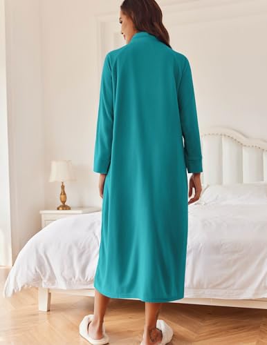 Image of Ekouaer Women Zipper Robe Long Sleeves House Coat Soft Bathrobe Sleepwear with Pockets Housecoat Loungewear