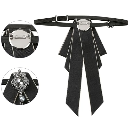Image of Women's Ribbon Brooch Necktie Rhinestone Bow Ties for Elegant Chic