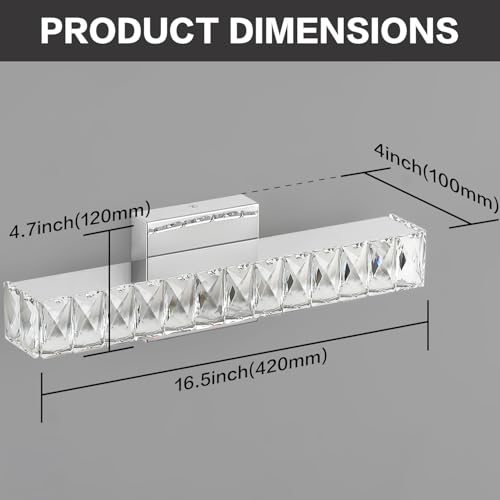 Image of SOLFART Crystal Bathroom Vanity Lights Over Mirror, Chrome Bathroom Light Fixture, 16.5 Inch LED Lights for Bathrooms Vanity Lights for Bath Chrome