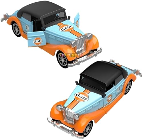Image of 1:36 Scale Vintage Die-Cast Classic Car Model Toy | Pull Back Sports Car Toy with Openable Doors | Premium Alloy Vehicle Toy for Kids & Collectors | Blue-Orange Racing Edition