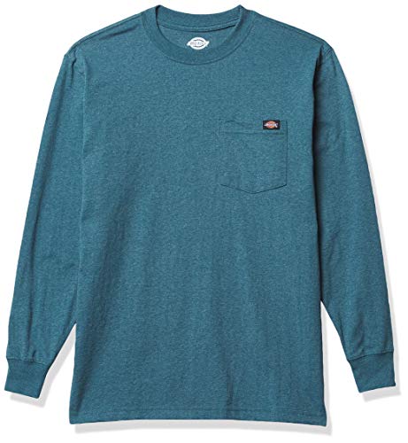 Dickies mens Long Sleeve Heavyweight Crew Neck Work Utility T Shirt, Baltic Blue Single Dye Heather, Large US
