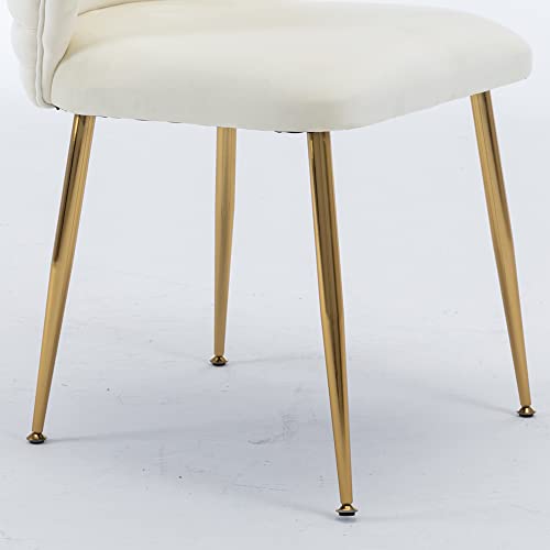 Modern Dining Chairs Set Of 2, Velvet Accent Chair, Living Room Chairs, Upholstered Side Chair With Golden Metal Legs, White Chairs For Dining Room Kitchen Bedroom… #TOP6