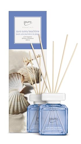 ipuro - Esencial Ambientador Sunny Beachtime 200 ml | Ambientador con pomelo, limón y almizcle blanco | Difusor con varillas | Ambientador para el hogar