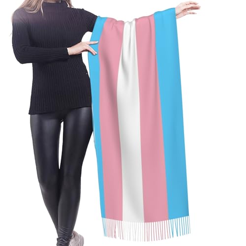 Lgbtq Transgender Pride Scarf With Tassel For Women Large Warm Shawls Wraps Cashmere Scarves Blanket For Fall Winter 27 * 77 Inches3
