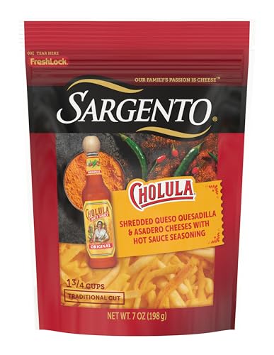 Sargento Cholula Queso Quesadilla & Asadero Natural Shredded Cheese with Hot Sauce Seasonings, Traditional Cut, 7 oz.