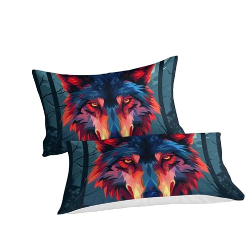 Housse de couette loup 3D imprimée parure de lit 3 pièces microfibre avec zip - 3