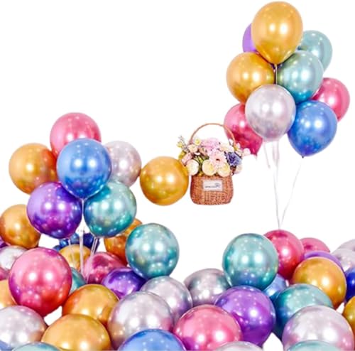 Image of Multi Chrome Balloons, 30pcs Multicolour Chrome Metallic Balloons for Birthday, Anniversary, Engagement, Wedding, Baby Shower, Festival Party Decorations (30 Pcs, Multi Ch)