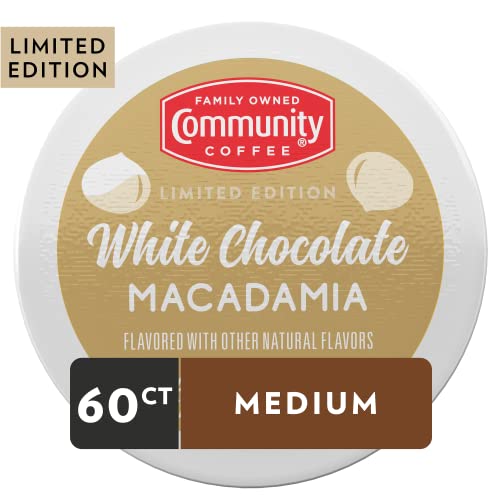 Image of Community Coffee Limited Edition White Chocolate Macadamia 60 count Flavored Coffee Pods, Medium Roast Compatible with Keurig 2.0 K-Cup Brewers, 10 count (Pack of 6)