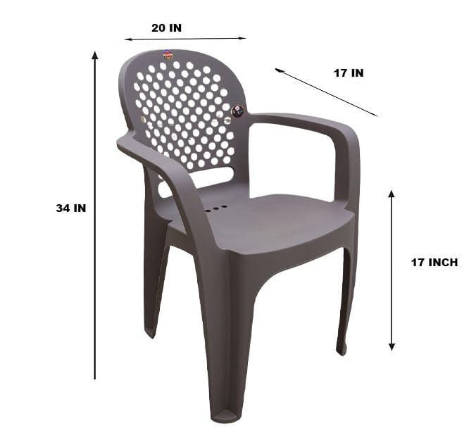 Image of SkyGlamour Cello Crystal Armrest Plastic Chair With Matt Finish | Chairs For Living Room, Garden, Home Indoor And Outdoor Use (Colour: Grey, Set Of 4)