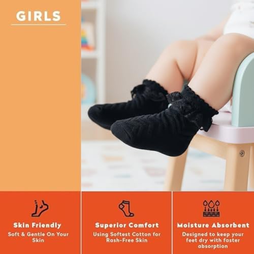 Image of Supersox Frill Ankle Length Socks for Babies | Durable & Breathable Combed Cotton | Extra Soft, Anti-Odor & Moisture Absorbent | Pack of 3
