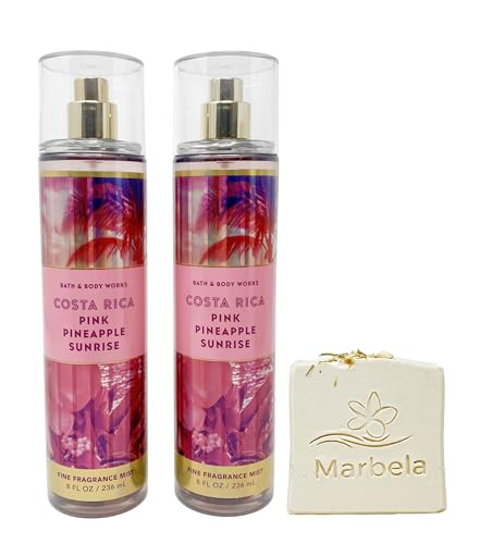 Bath & Body Works Costa Rica Pink Pineapple Sunrise - Pack of Two - Fragrance Mist With Wild Jasmine Soap.