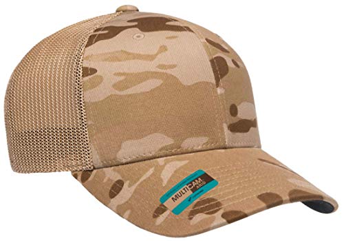 Image of Flexfit Trucker Mesh Fitted Cap, Multicam Arid Tan, OS | 6-Panel, Mid-Profile, Stretchable Mesh Backing, Flexfit Sweatband, Curved Visor, Silver Undervisor