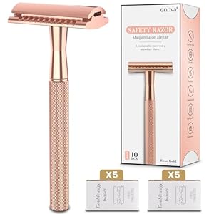 ENNVA Double Edge Safety Razor, Single Blade Razor with 10 Blades, One Blade Razor for Women, Razors for Men One Blade, Reusable Razor Women, Metal Safety Razor Kit, Free of Plastic – Rose Gold