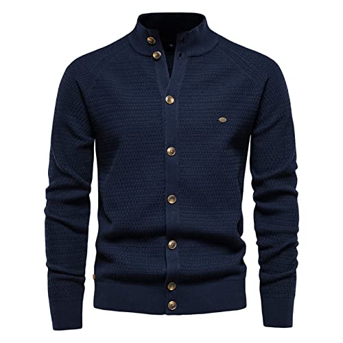 Knitted Cardigan Sweater for Men Cotton Mock Neck Button Casual Long Sleeve Soft Tops New Winter Business Golf Sweater
