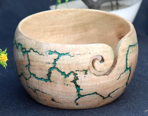 Image of Lichtenberg Wooden Yarn Bowl for Knitting, Resin and Wooden Mix Knitting Yarn Holder, Large Crochet Yarn Holder Best Gift for Mom