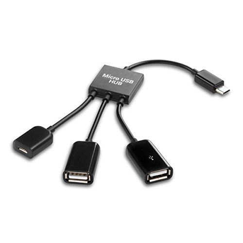 kwmobile Adaptador 3en1 para Smartphone/Tablet - Splitter Micro USB OTG para Tablet y móvil - Distribuidor Negro