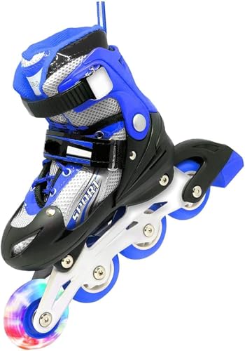 Image of TEKCOOL 4 Wheels Adjustable Inline Skates Skating Shoes for Boys Kids Girls Skating Shoe Adjustable Roller Blades Age 6 to 15 Years PU Strong Wheels Aluminium with LED Flash Light on Wheels