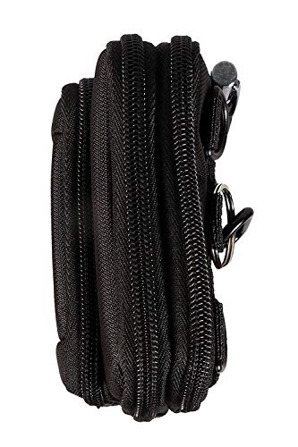 Image of Men's Nylon Traveler Sling or Mobile Pouch, Attach to The Waist Belt with 3 Zips and 3 Internal Pockets, Mini Carabiner