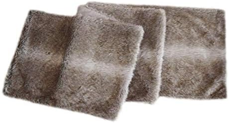 UNGROL Gireshome Deluxe Grey Brown Multi Colors, Grey Striped Faux Fur Table Runner - 13in x 90in