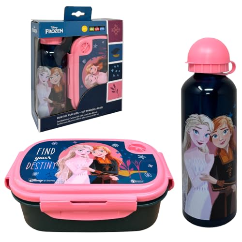 CARTOON Ensemble déjeuner pour enfants 2 pièces bouteille en aluminium et porte-goûter bouteille et boîte à lunch (Frozen (1))