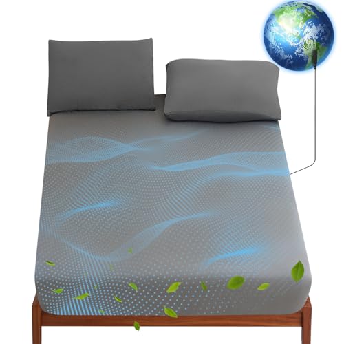 Levoo Grounding Sheets Queen 90% Organic Cotton + 10% Pure Silver Fitted Grounded Sheet for Healthy...