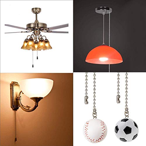 Image of Ceiling Fan Chain Pulls Decorative Extension 12 Inches Football and Baseball Extender Ornaments Pendant Fan Pulls Set for Ceiling Light Lamp Fan Chain(Nickel)
