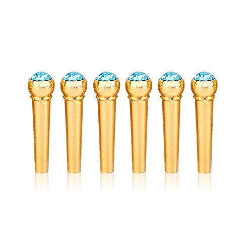 6Pcs Guitar Bridge Pins, Brass Guitar Bridge Pins Pegs Nail with Crystal Glass Dot Decor Music Instrument Parts for Folk Acoustic Guitar (Sky Blue)