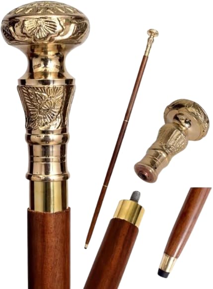 27-36'' Vintage Wooden Walking Cane – Handmade Victorian Style Solid Cane with Brass Handle | Antique Designer Walking Stick for Men, Women, Seniors & Collectors | Elegant Support Aid & Unique Gift”-image-44
