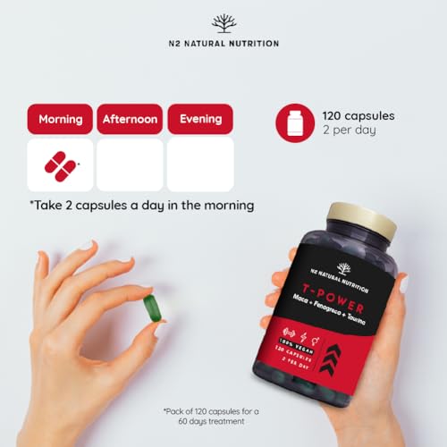 Testosterone Booster Complex for Men with Fenugreek, L-Taurine Maca Gingseng, Zinc, L-Taurine, Black Pepper. Mood Stimulant, Endurance, Energy. Pre Workout. 120 Capsules. Vegan. N2 Natural Nutrition - Image 4