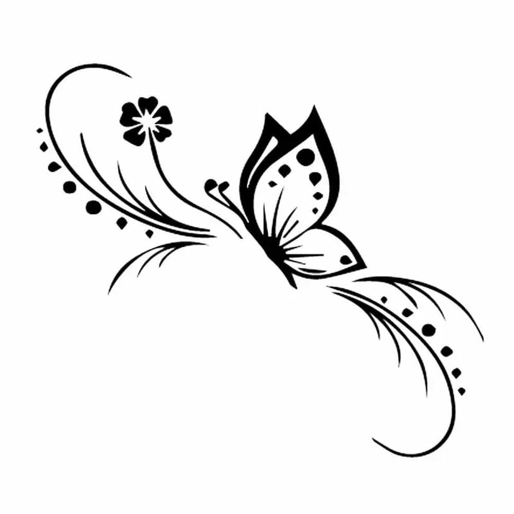 14cm*12cm Car Sticker Butterfly FlowerDecoration Floral Art Vinyl Decal Black/Silver(Black)
