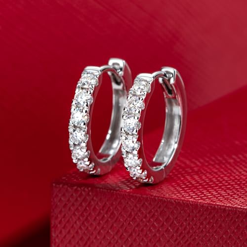 14K Solid White Gold Moissanite Hoops Women's Earrings2