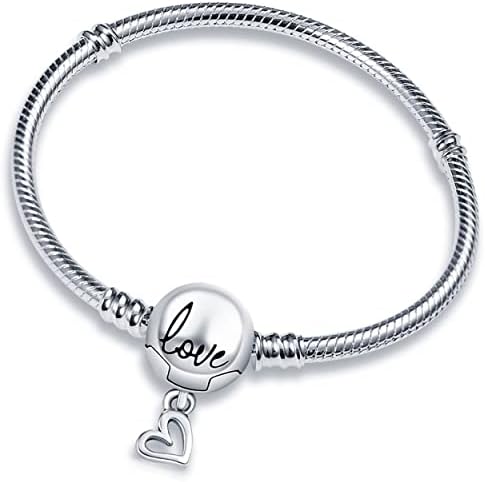 LENDPLEX Charm Bracelet For Pandora charms, 925 Sterling Silver Basic heart clasp Iconic Snake Chain Bracelet Gift for Girls Women-7.9in/20CM