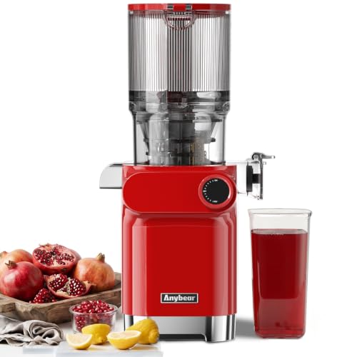 Image of Anybear Cold Press Juicer 200W Masticating Slow Juicer 4.3 inch Large Feed Chute Fit Whole Fruits Vegetables | Upgraded Auger | Tritan Material | BPA Free | Juice Recipes (Red)