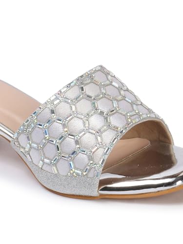 Image of Carlton London Women Stylish Fashion Embellished Ethnic Sandals for Outdoor, Party, Wedding and Holidays with Block Heels