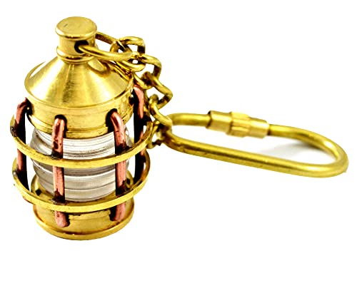 Lanterne Nautique. Lampe-Tempête. Porte-Clés en Laiton et Cuivre, massif