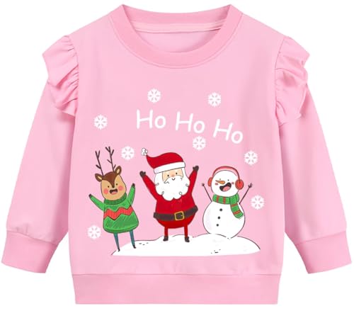 Image of EULLA Toddler Girls Christmas Sweatshirt Long Sleeve Snowman Deer Santa Claus Xmas Holiday Shirts for Kids Sweater 2-7 Years
