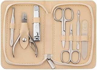 Chali® Zestaw do paznokci 7-częściowy z etui, zestaw do manicure/pedicure ze stali nierdzewnej  nożyczki do paznokci, obcinacz do paznokci, pęseta, szklany pilnik do paznokci i wiele innych