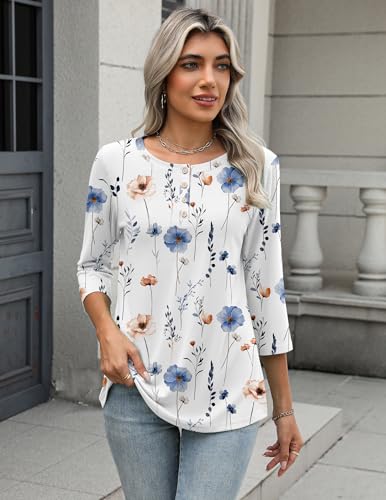 Zeagoo 3/4 Length Sleeve Women Tops Crew Neck Blouses Dressy Casual Summer T Shirts Loose Fit Business Work Clothes3