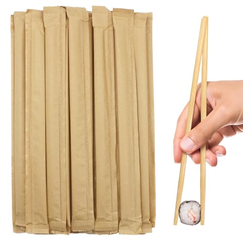 Sugormek Disposable Bamboo Chopsticks (Approx.100 sets),Japanese Chopsticks,9.25'' Long Chopsticks Disposable,Individually Full Kraft Paper Wrapped Chinese Chopsticks