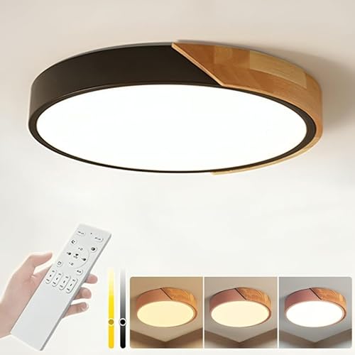 aierbo 北欧風&和風 調光調色 シーリングライト LED 木目調 4畳 6畳 8畳 12畳 14畳 シンプル おしゃれ 引掛 インテリア モダン 天井照明 照明器具 タイマー リモコン付き 居間用 ダイニング用 食卓用 寝室用 電気 間接照明(ブラッ